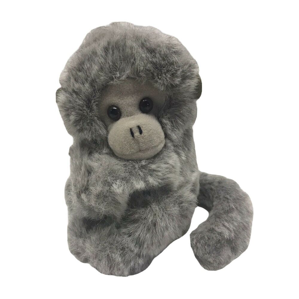 Dakin gray monkey long tail plush stuffed animal vintage 1983 Shredded clipping